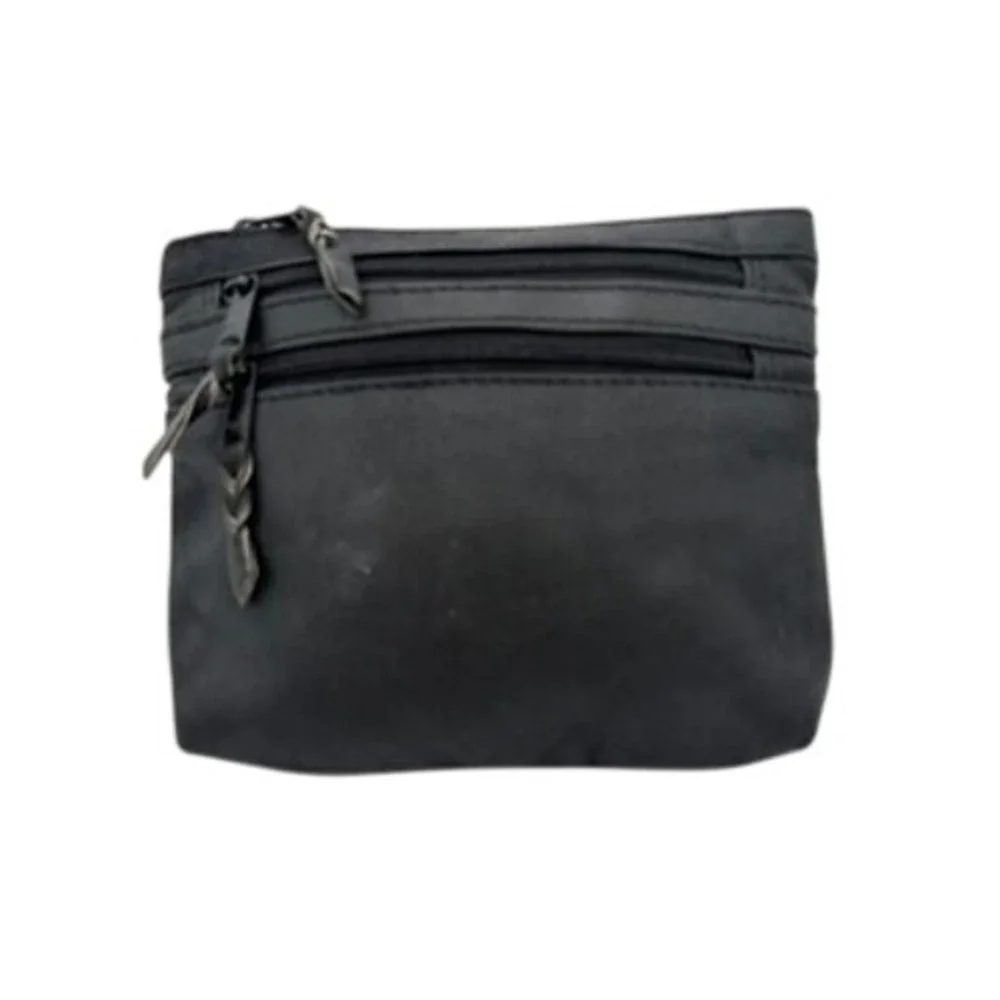 Emily Ann of Boca Raton Black Leather‎ Triple Zip Pouch Organizer Bag